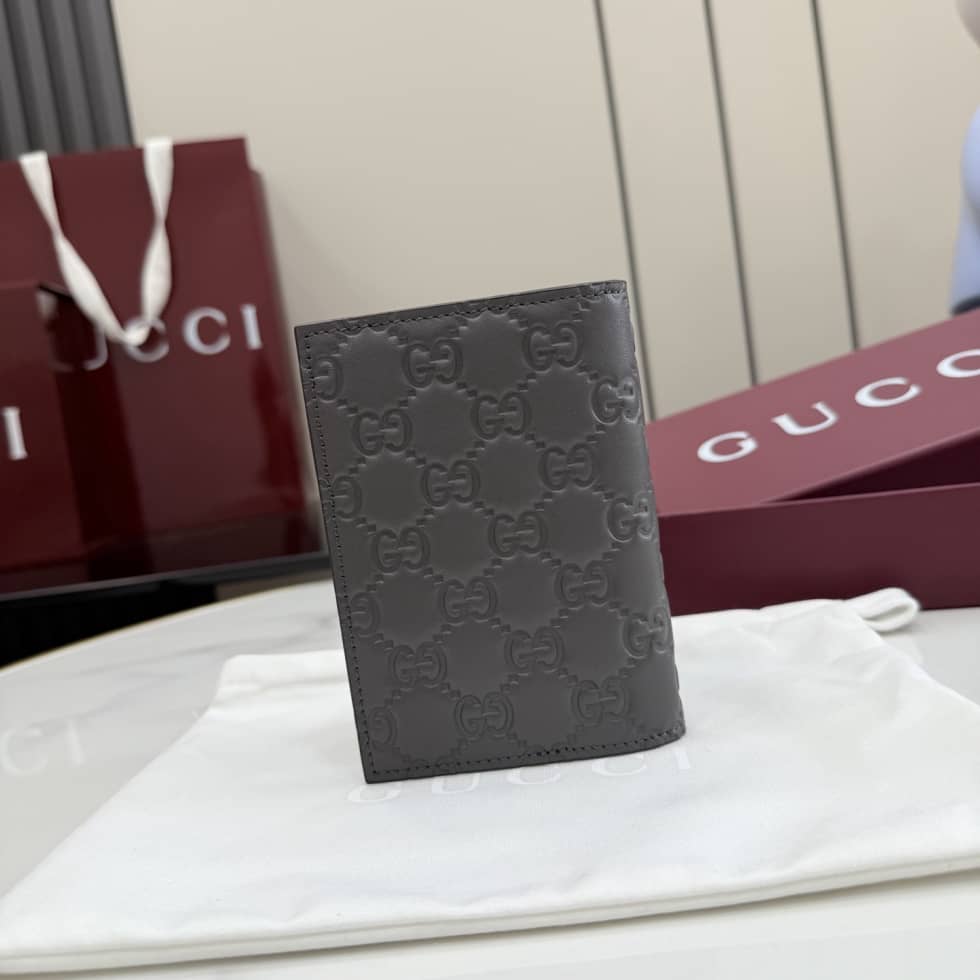 Gucci GG Emblem Passport Case Gray 850184_1_155881 Gucci GG Emblem Passport Case Gray 850184