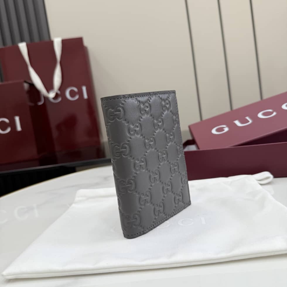 Gucci GG Emblem Passport Case Gray 850184_2_155881 Gucci GG Emblem Passport Case Gray 850184