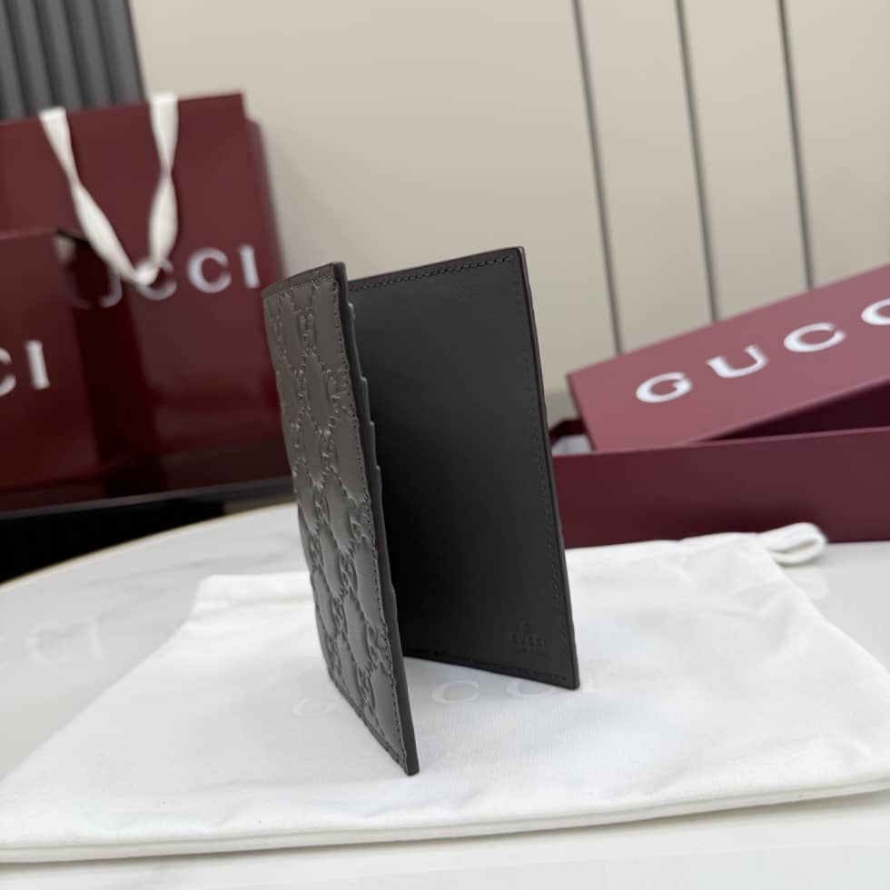 Gucci GG Emblem Passport Case Gray 850184_6_155881 Gucci GG Emblem Passport Case Gray 850184