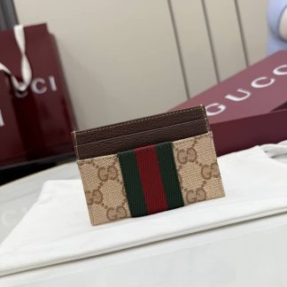 Gucci GG Canvas Brown Card case with Web 876043