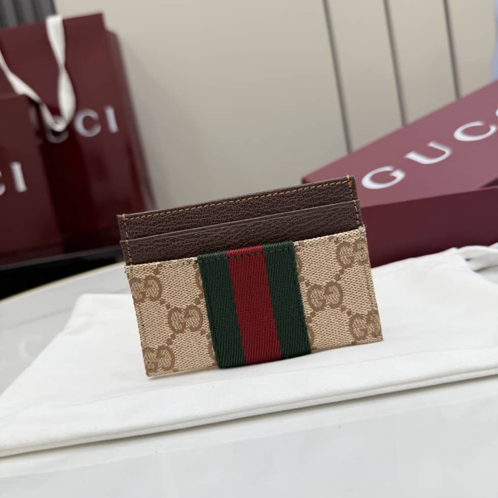 Gucci GG Canvas Brown Card case with Web 876043_1_155931 Gucci GG Canvas Brown Card case with Web 876043