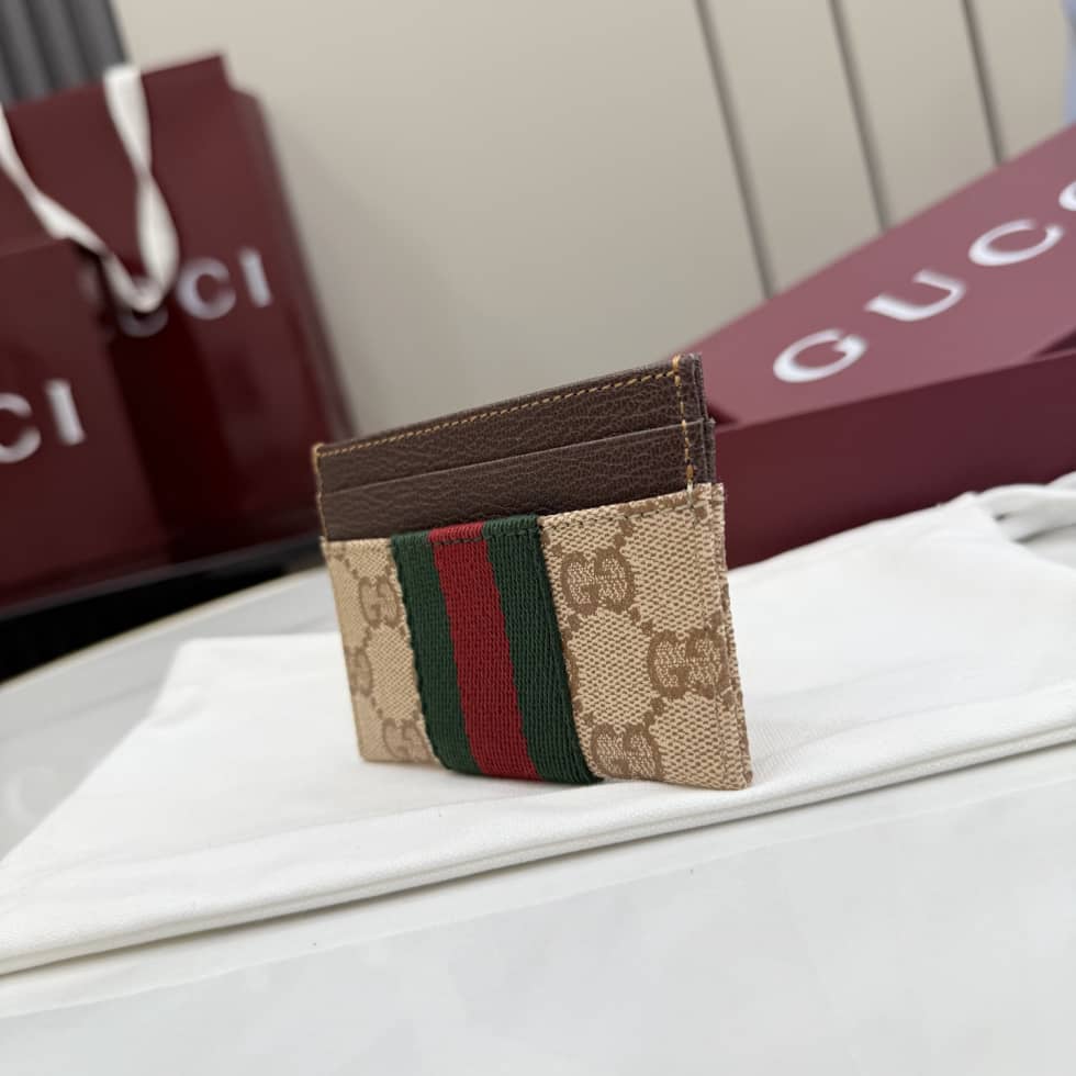 Gucci GG Canvas Brown Card case with Web 876043_2_155931 Gucci GG Canvas Brown Card case with Web 876043