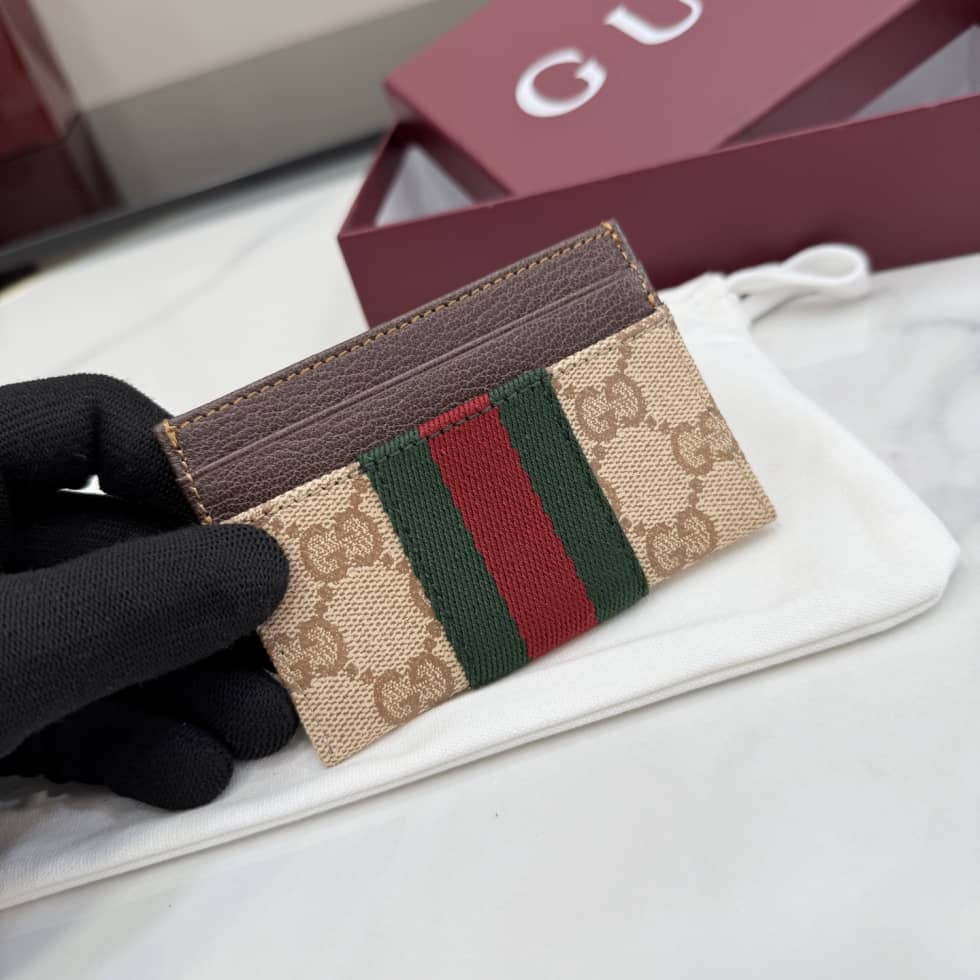 Gucci GG Canvas Brown Card case with Web 876043_4_155931 Gucci GG Canvas Brown Card case with Web 876043