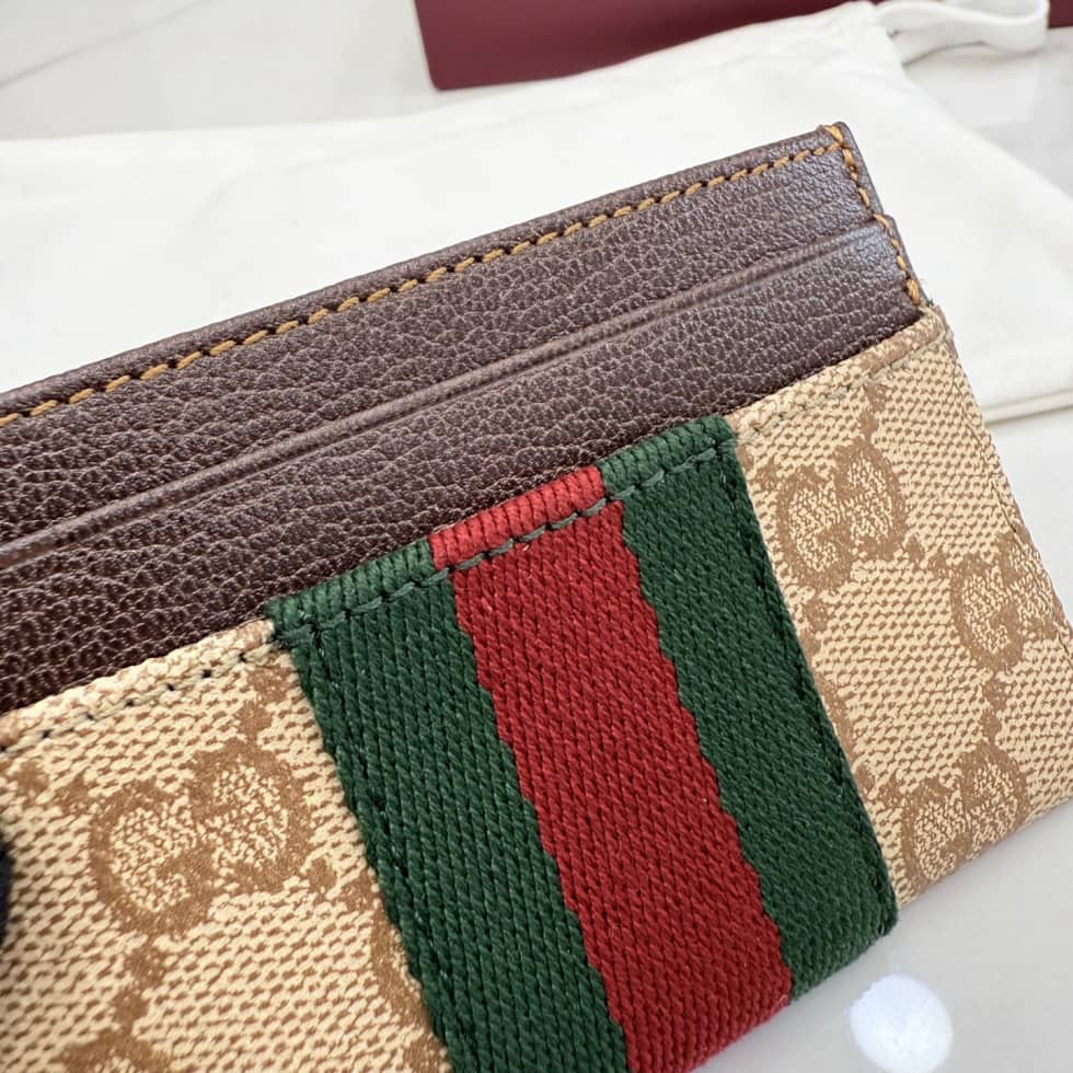 Gucci GG Canvas Brown Card case with Web 876043_5_155931 Gucci GG Canvas Brown Card case with Web 876043