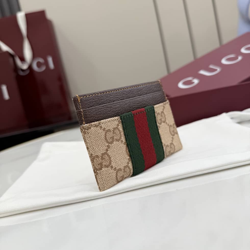 Gucci GG Canvas Brown Card case with Web 876043_6_155931 Gucci GG Canvas Brown Card case with Web 876043