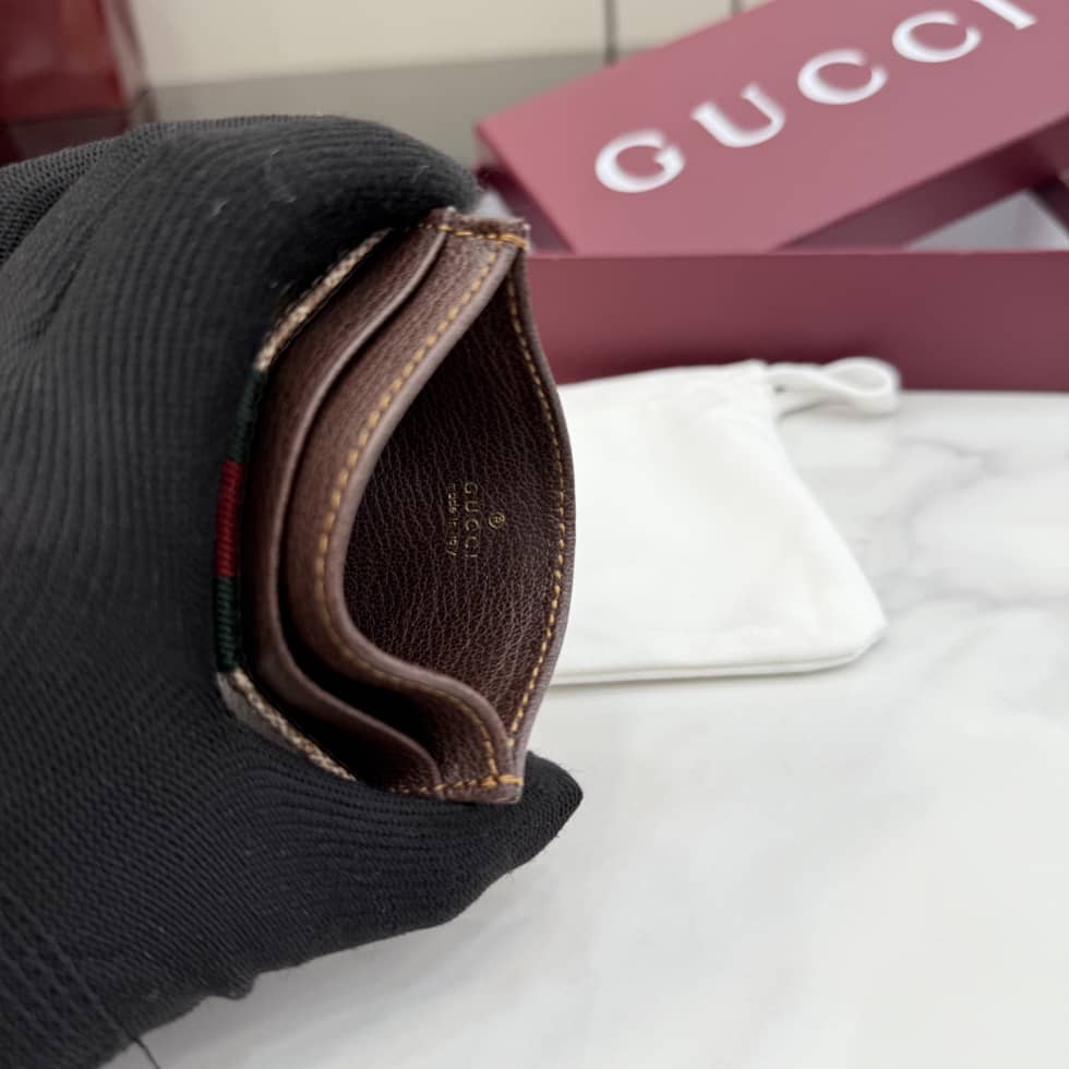 Gucci GG Canvas Brown Card case with Web 876043_8_155931 Gucci GG Canvas Brown Card case with Web 876043