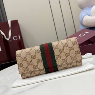 Gucci Long Wallet With Web For Women Beige 876048
