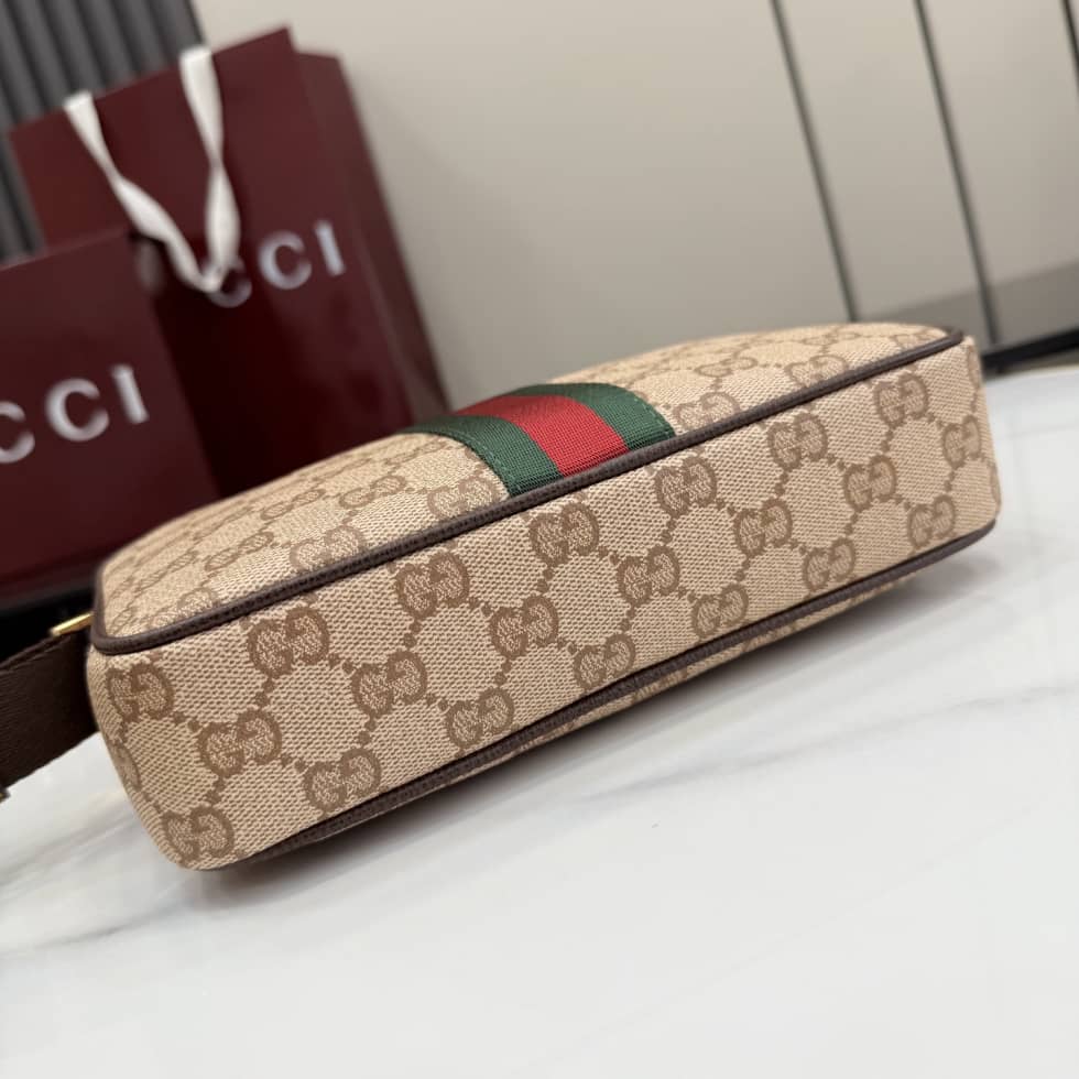 Gucci GG Mini Shoulder Bag With Web Beige 876391_3_156041 Gucci GG Mini Shoulder Bag With Web Beige 876391