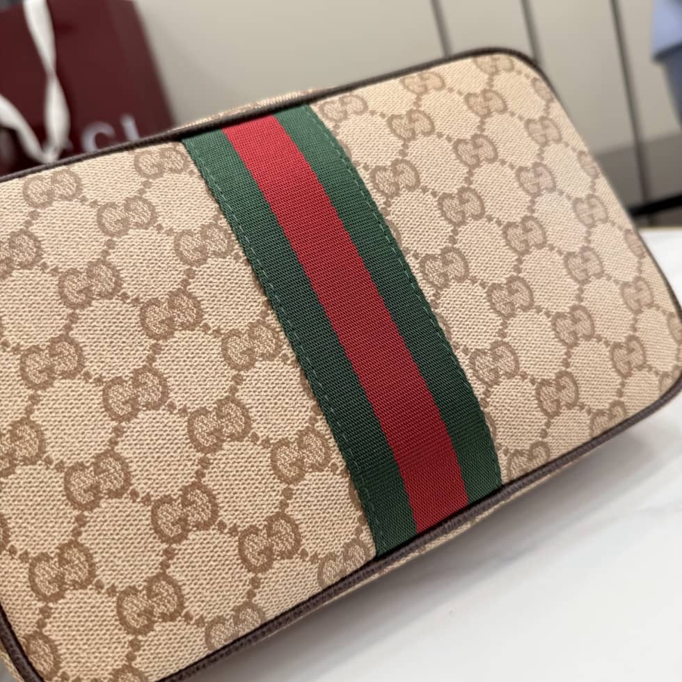 Gucci GG Mini Shoulder Bag With Web Beige 876391_4_156041 Gucci GG Mini Shoulder Bag With Web Beige 876391