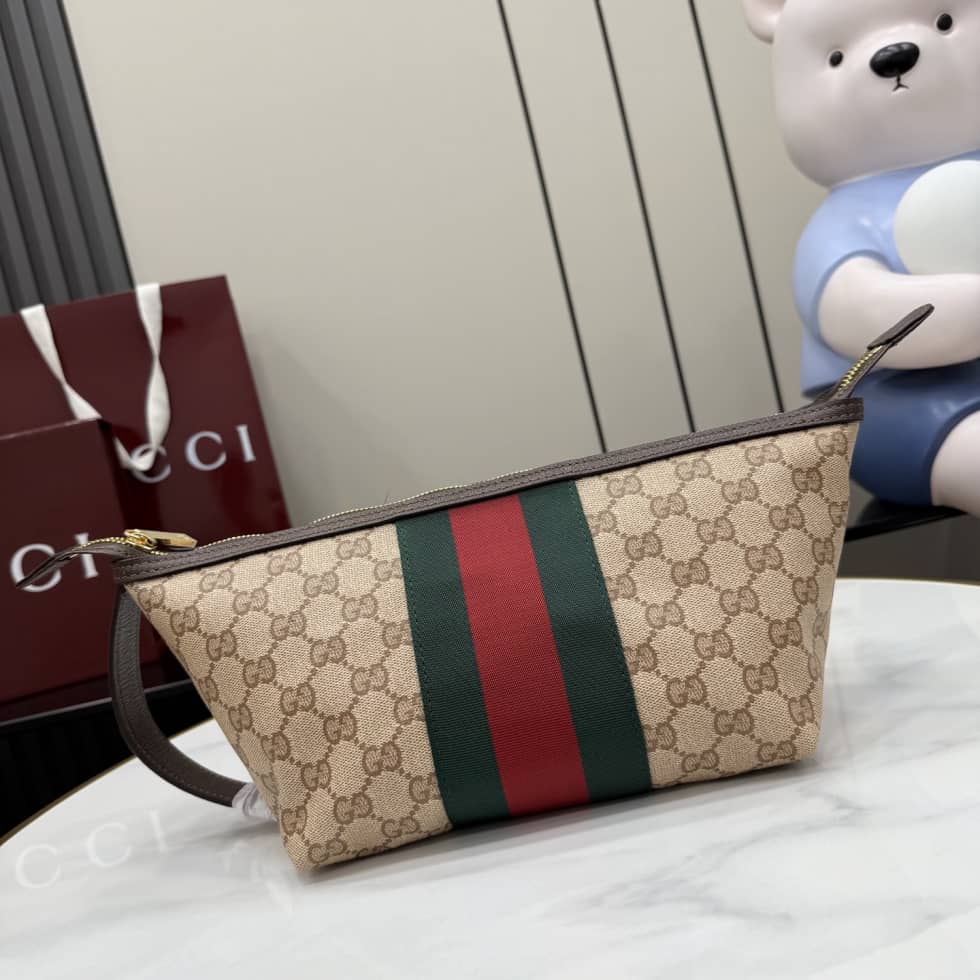 Gucci Small GG Toiletry Case with Web Sand Brown_10_156071 Gucci Small GG Toiletry Case with Web Sand Brown