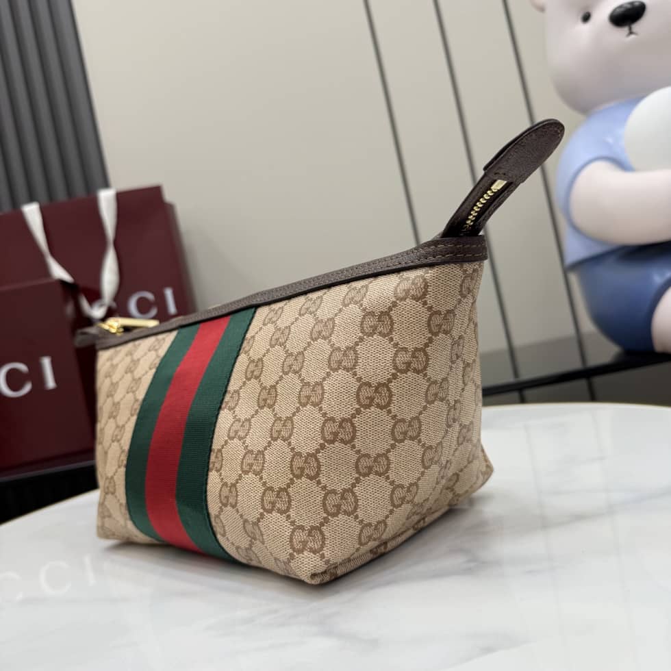 Gucci Small GG Toiletry Case with Web Sand Brown_2_156071 Gucci Small GG Toiletry Case with Web Sand Brown