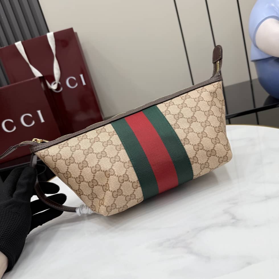 Gucci Small GG Toiletry Case with Web Sand Brown_4_156071 Gucci Small GG Toiletry Case with Web Sand Brown