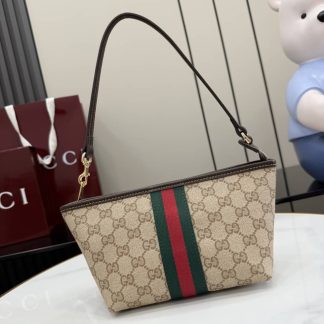Gucci Small Pouch With Strap and Web Sand Brown