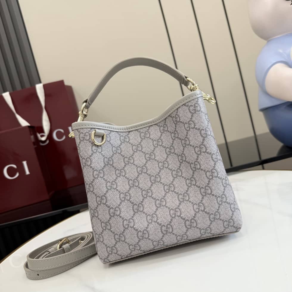 Gucci GG Emblem Small Bucket Bag Gray 815118_10_156111 Gucci GG Emblem Small Bucket Bag Gray 815118