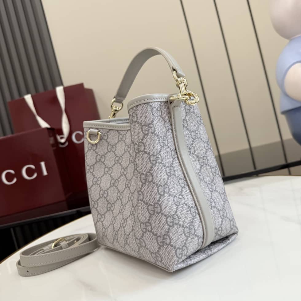 Gucci GG Emblem Small Bucket Bag Gray 815118_2_156111 Gucci GG Emblem Small Bucket Bag Gray 815118