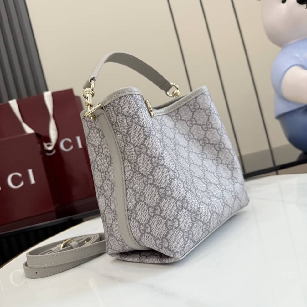 Gucci GG Emblem Small Bucket Bag Gray 815118_6_156111 Gucci GG Emblem Small Bucket Bag Gray 815118