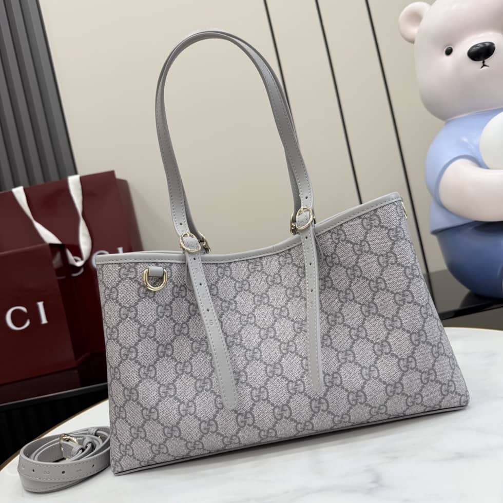 Gucci GG Emblem Medium Tote Bag Gray 815214_10_156121 Gucci GG Emblem Medium Tote Bag Gray 815214