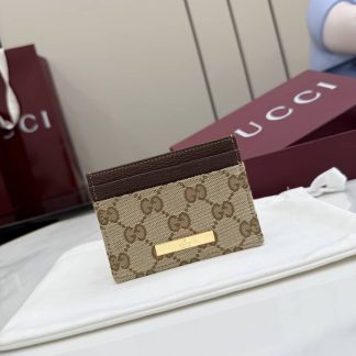 Gucci Logo Plaque Card Case Sand Brown 875795