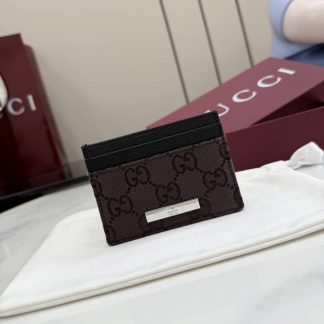 Gucci Logo Plaque Card Case Dark Brown 875795