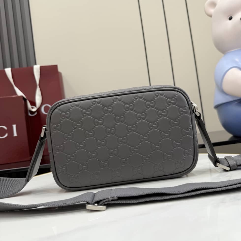 Gucci GG Emblem Leather Small Crossbody Bag Gray_1_156331 Gucci GG Emblem Leather Small Crossbody Bag Gray