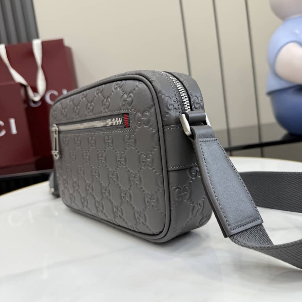 Gucci GG Emblem Leather Small Crossbody Bag Gray_2_156331 Gucci GG Emblem Leather Small Crossbody Bag Gray