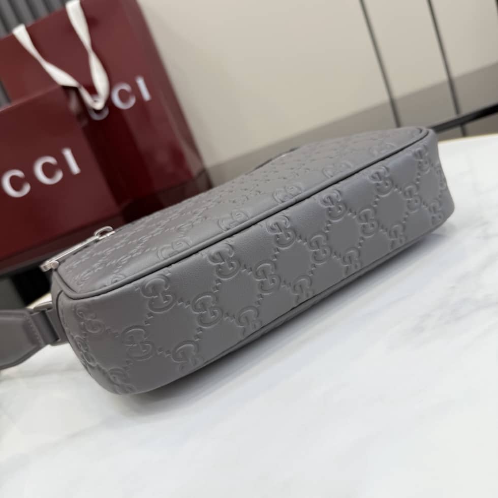 Gucci GG Emblem Leather Small Crossbody Bag Gray_3_156331 Gucci GG Emblem Leather Small Crossbody Bag Gray