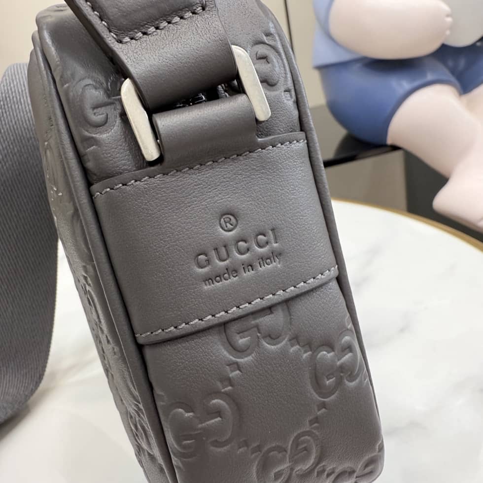 Gucci GG Emblem Leather Small Crossbody Bag Gray_4_156331 Gucci GG Emblem Leather Small Crossbody Bag Gray