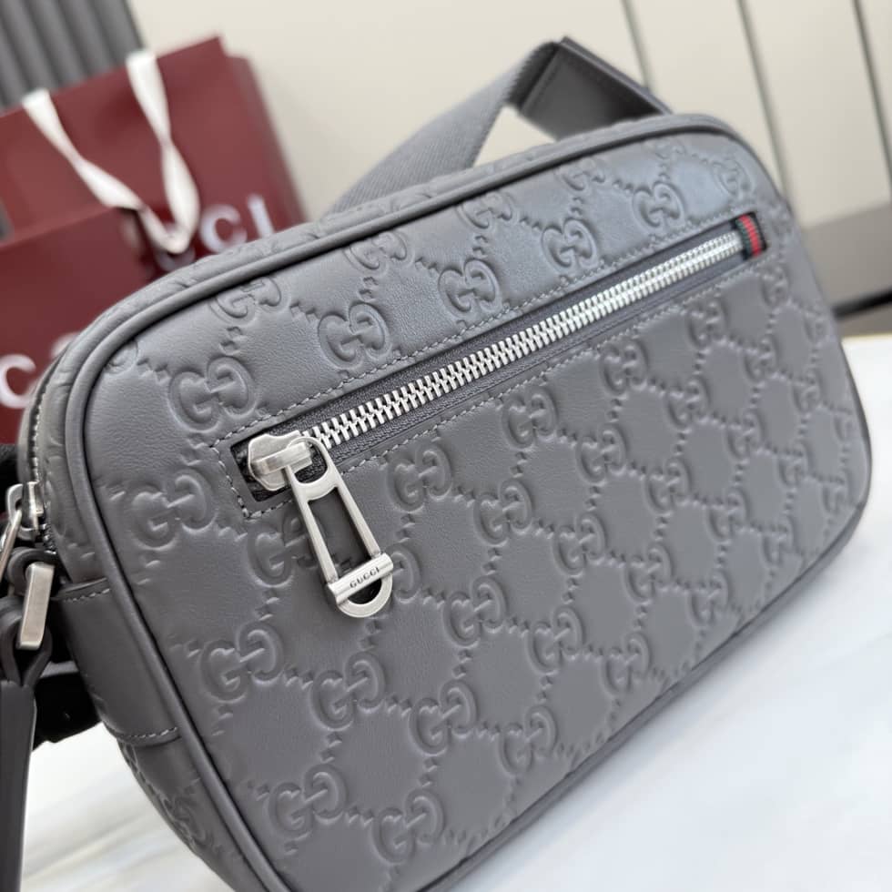 Gucci GG Emblem Leather Small Crossbody Bag Gray_5_156331 Gucci GG Emblem Leather Small Crossbody Bag Gray