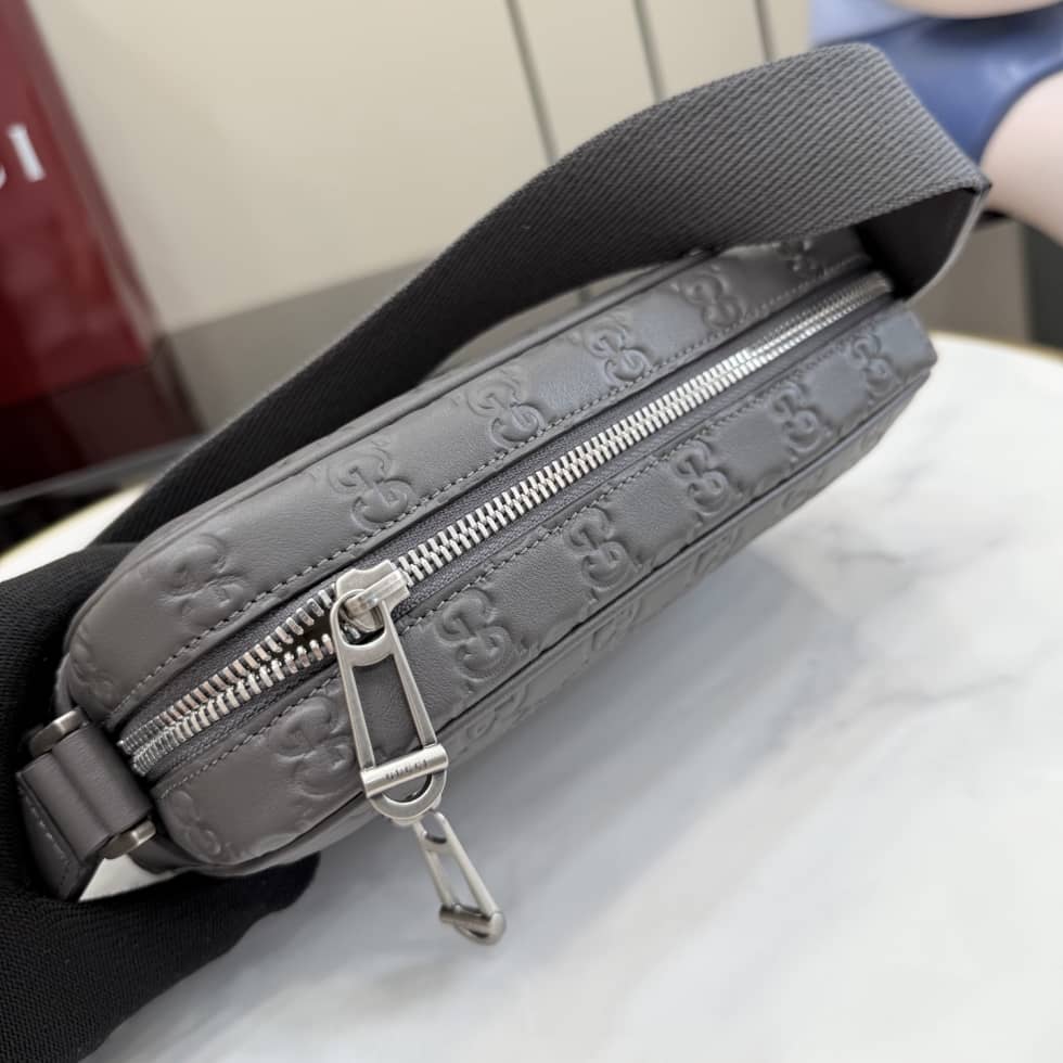 Gucci GG Emblem Leather Small Crossbody Bag Gray_6_156331 Gucci GG Emblem Leather Small Crossbody Bag Gray