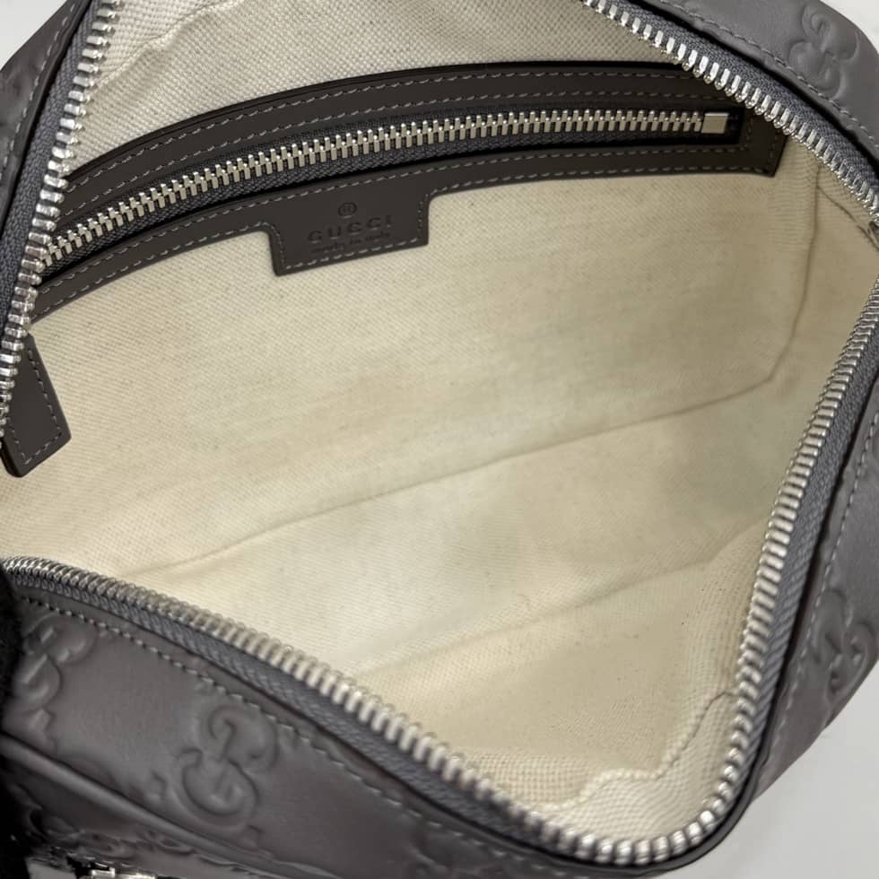 Gucci GG Emblem Leather Small Crossbody Bag Gray_7_156331 Gucci GG Emblem Leather Small Crossbody Bag Gray