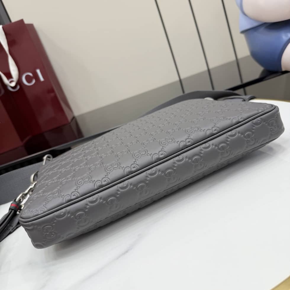 Gucci GG Emblem Leather Medium Gray Crossbody Bag_3_156351 Gucci GG Emblem Leather Medium Gray Crossbody Bag
