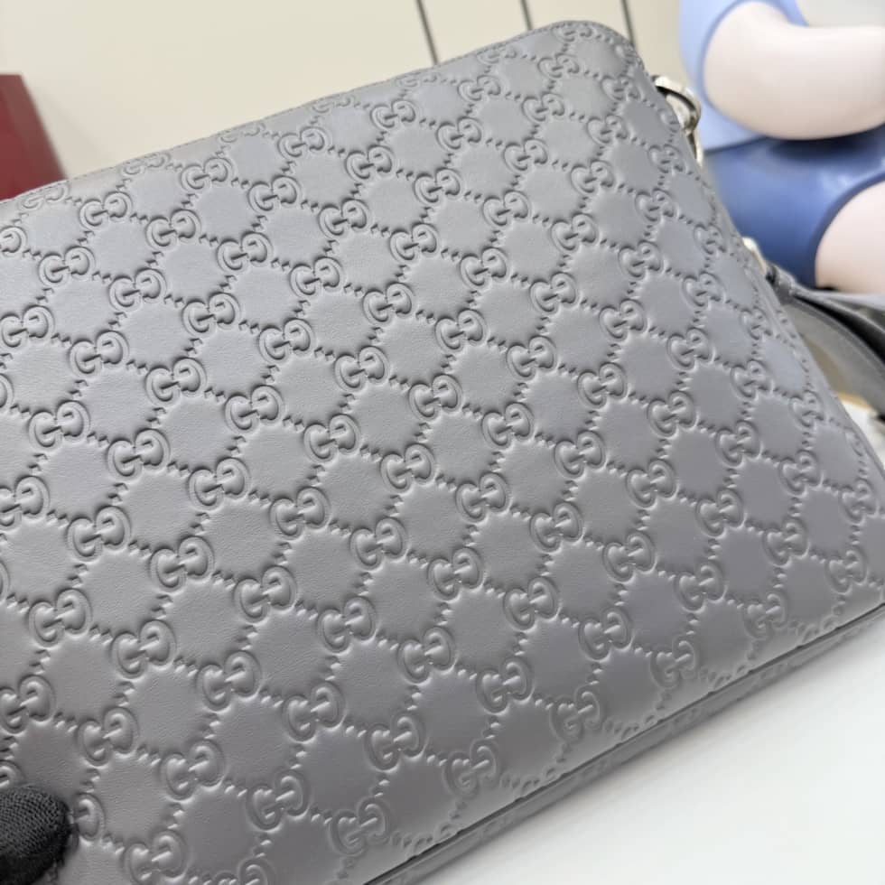 Gucci GG Emblem Leather Medium Gray Crossbody Bag_5_156351 Gucci GG Emblem Leather Medium Gray Crossbody Bag