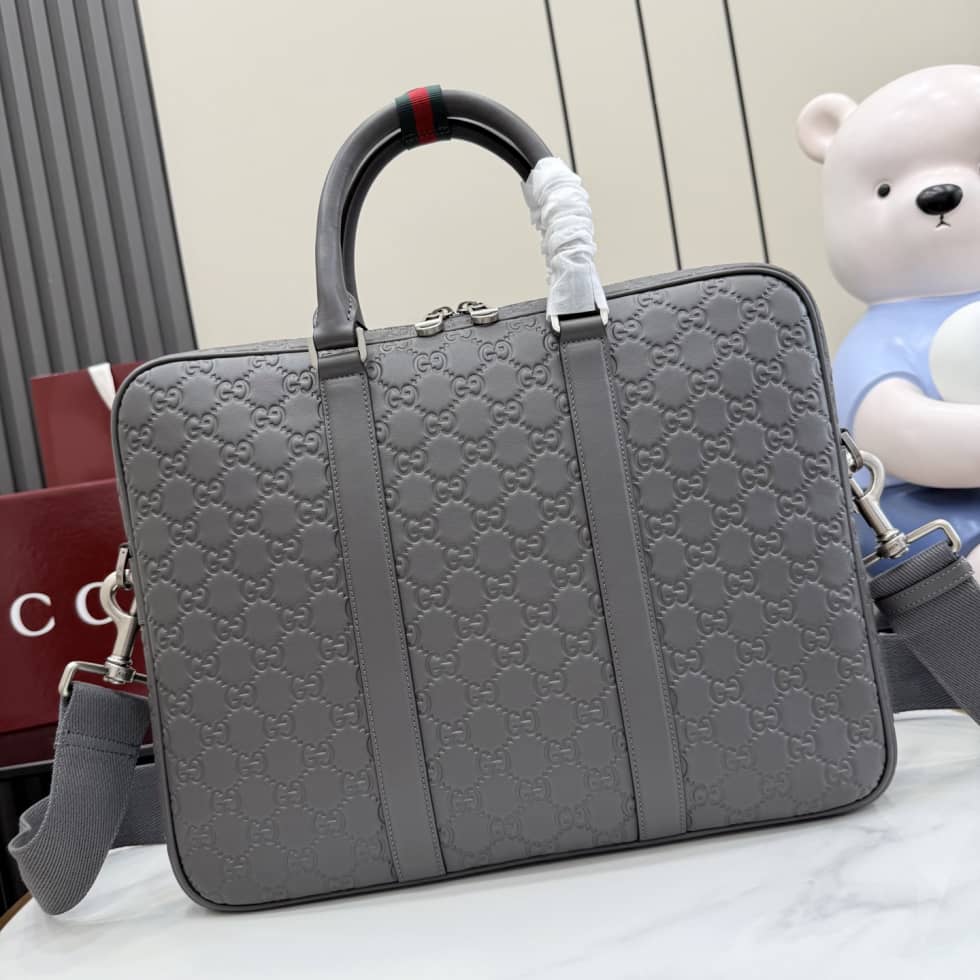 Gucci GG Emblem Leather Large Briefcase 850222_10_156361 Gucci GG Emblem Leather Large Briefcase 850222