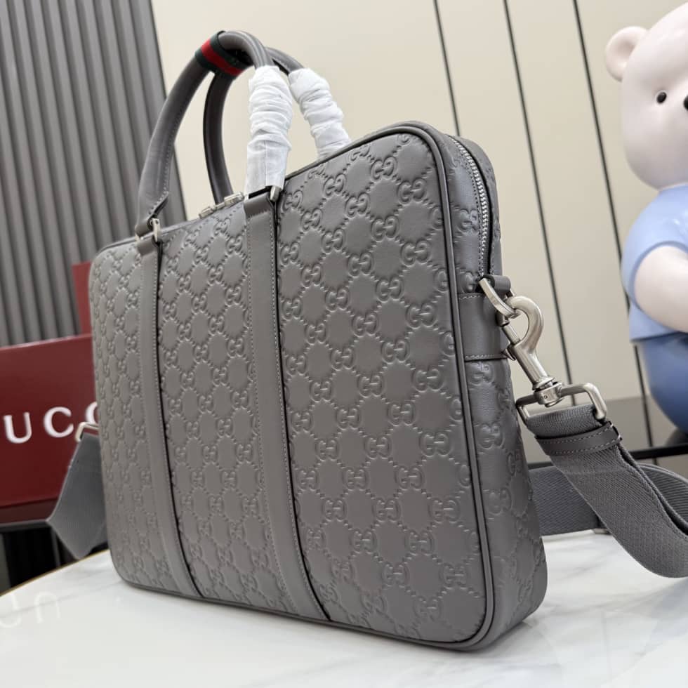 Gucci GG Emblem Leather Large Briefcase 850222_2_156361 Gucci GG Emblem Leather Large Briefcase 850222