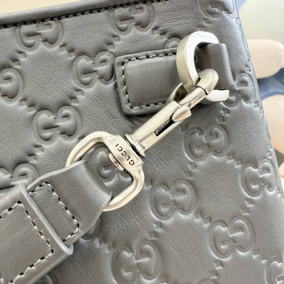 Gucci GG Emblem Leather Medium Gray Pouch_4_156371 Gucci GG Emblem Leather Medium Gray Pouch