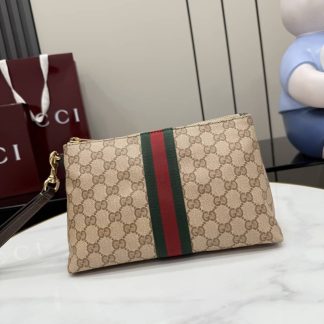 Gucci Canvas Small Beige Pouch With Web 875821