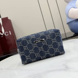Gucci Medium Denim Cosmetic Case With Gucci Plaque