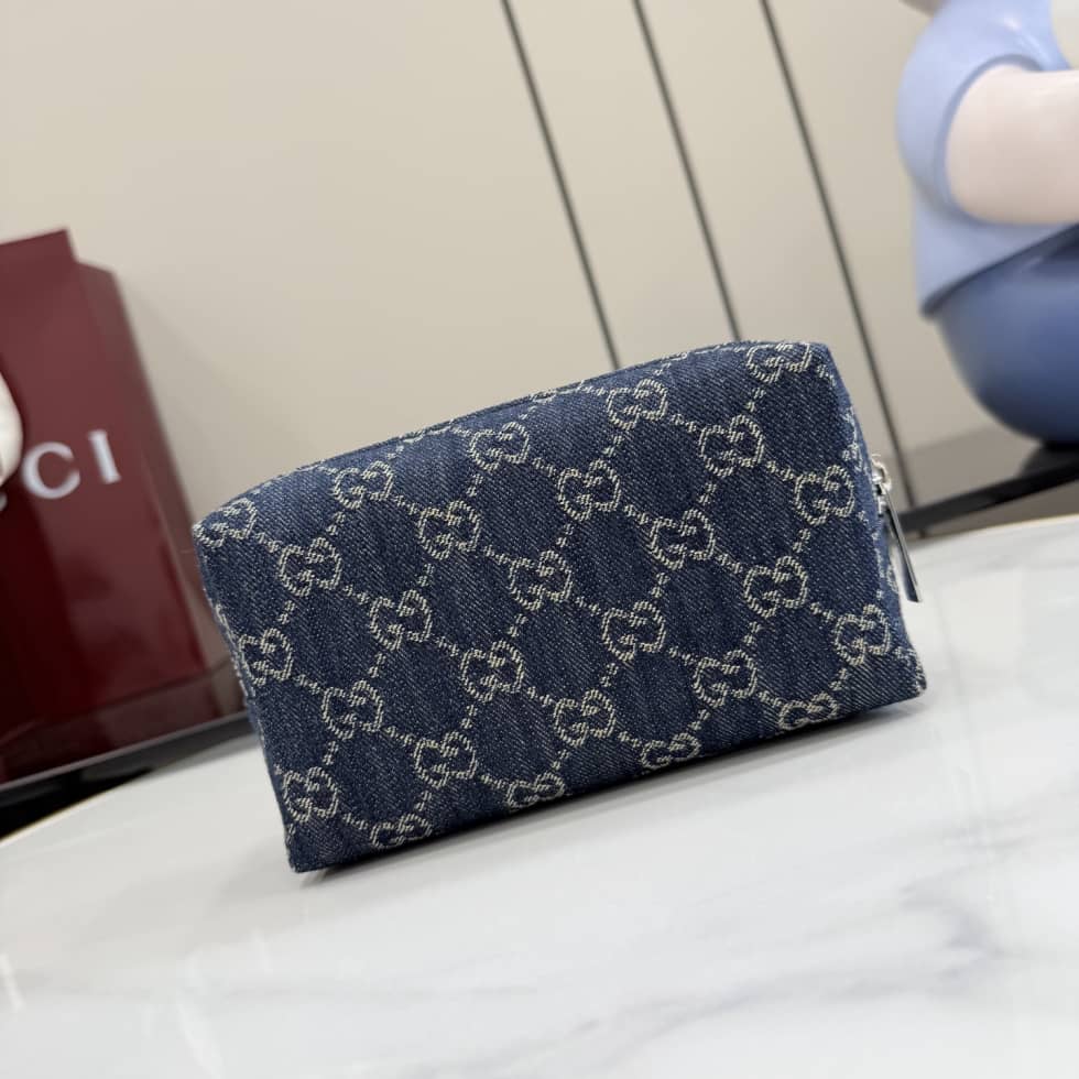 Gucci Medium Denim Cosmetic Case With Gucci Plaque_1_156471 Gucci Medium Denim Cosmetic Case With Gucci Plaque