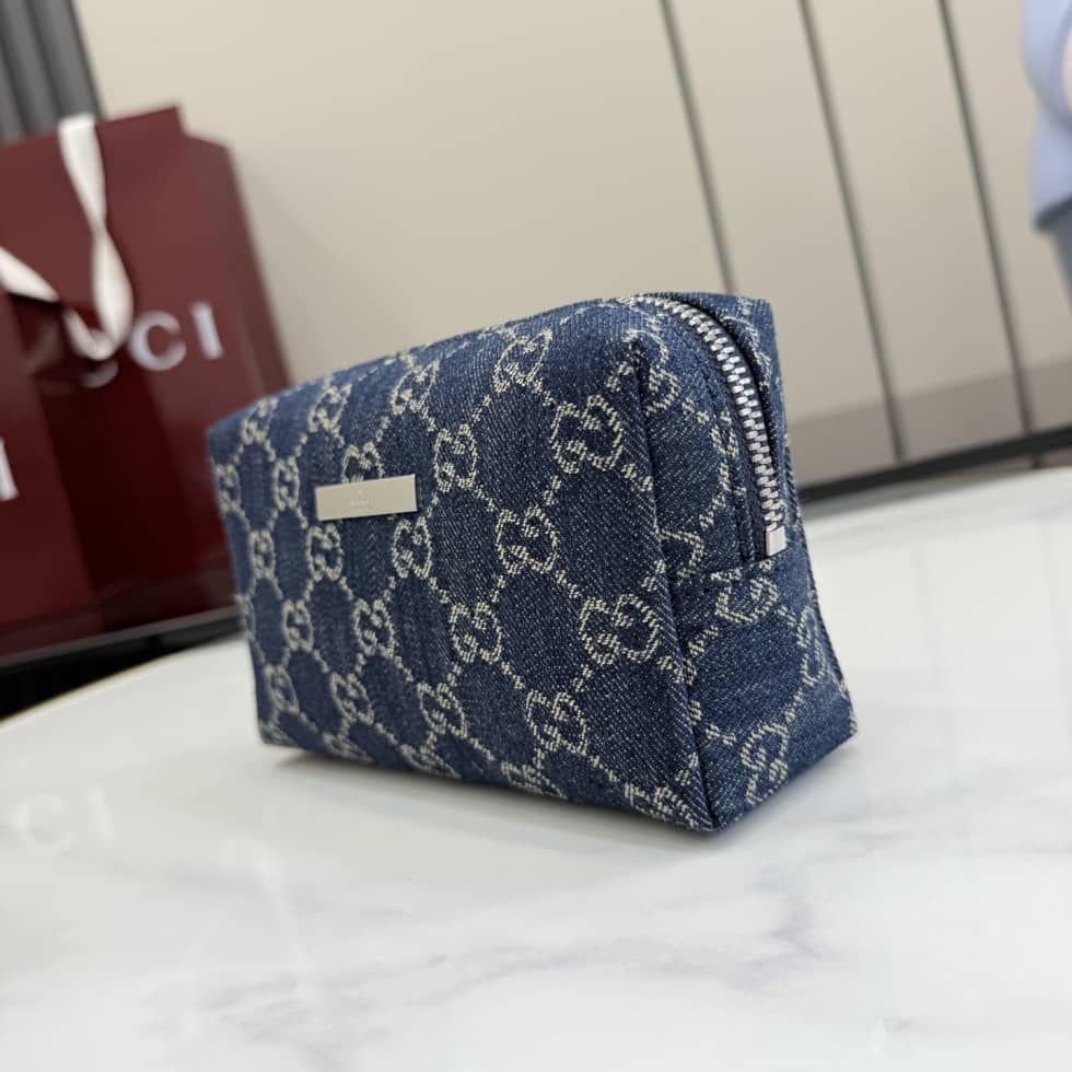 Gucci Medium Denim Cosmetic Case With Gucci Plaque_2_156471 Gucci Medium Denim Cosmetic Case With Gucci Plaque