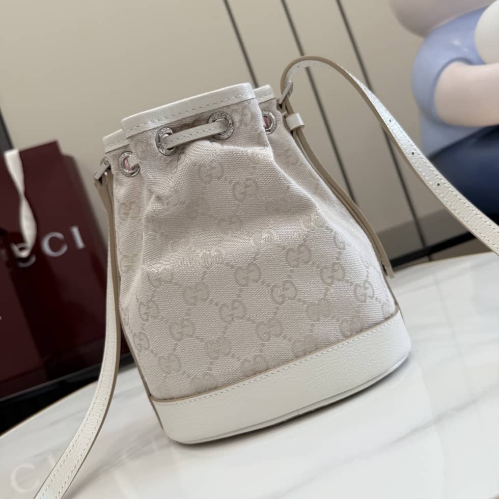 Gucci GG Canvas Mini Ivory Bucket Bag 875802_1_156491 Gucci GG Canvas Mini Ivory Bucket Bag 875802