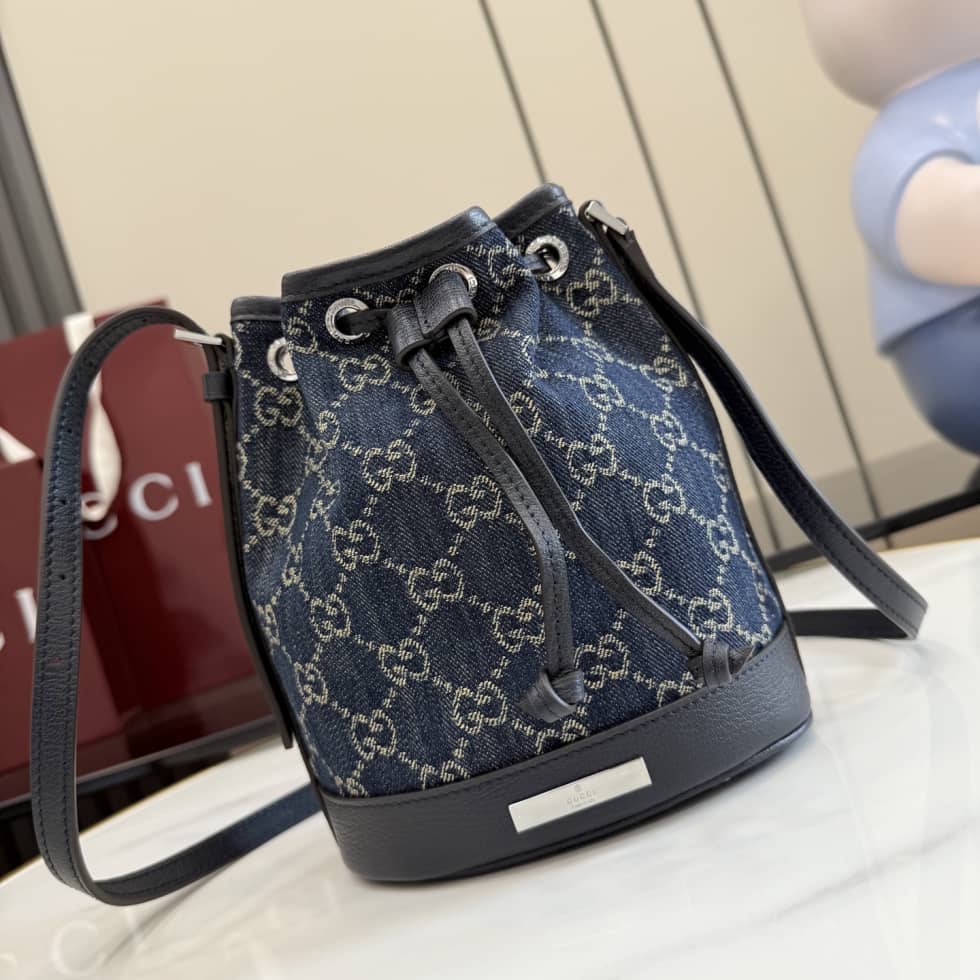 Gucci GG Denim Mini Blue Bucket Bag 875802_10_156501 Gucci GG Denim Mini Blue Bucket Bag 875802
