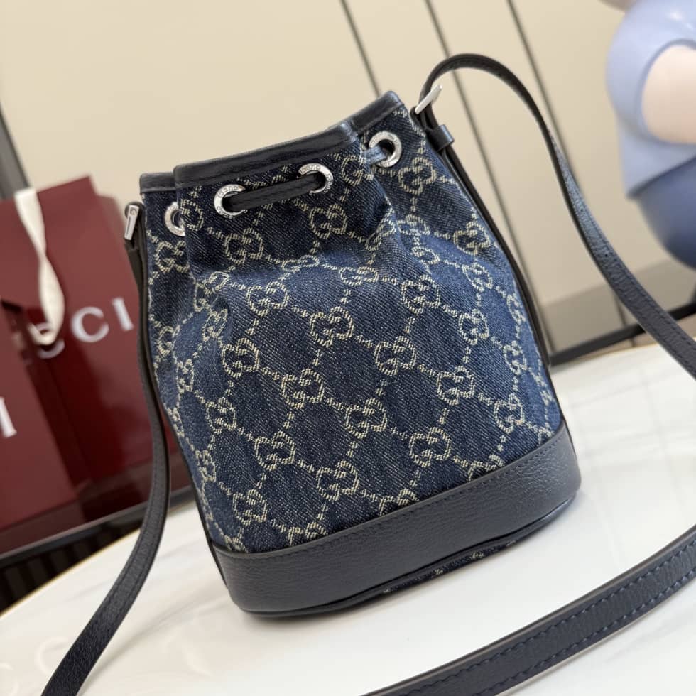 Gucci GG Denim Mini Blue Bucket Bag 875802_1_156501 Gucci GG Denim Mini Blue Bucket Bag 875802