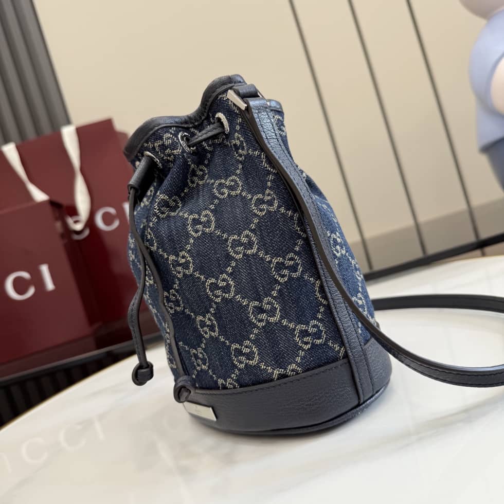 Gucci GG Denim Mini Blue Bucket Bag 875802_2_156501 Gucci GG Denim Mini Blue Bucket Bag 875802
