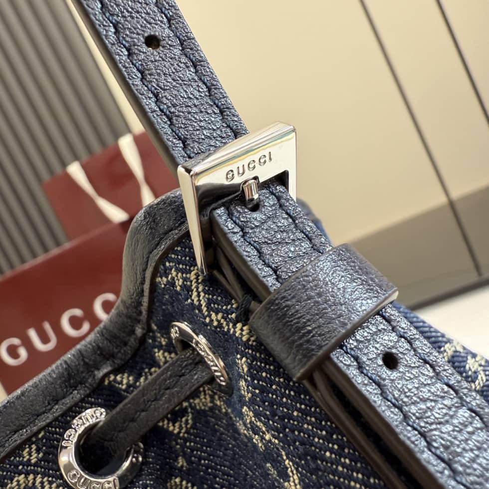 Gucci GG Denim Mini Blue Bucket Bag 875802_3_156501 Gucci GG Denim Mini Blue Bucket Bag 875802