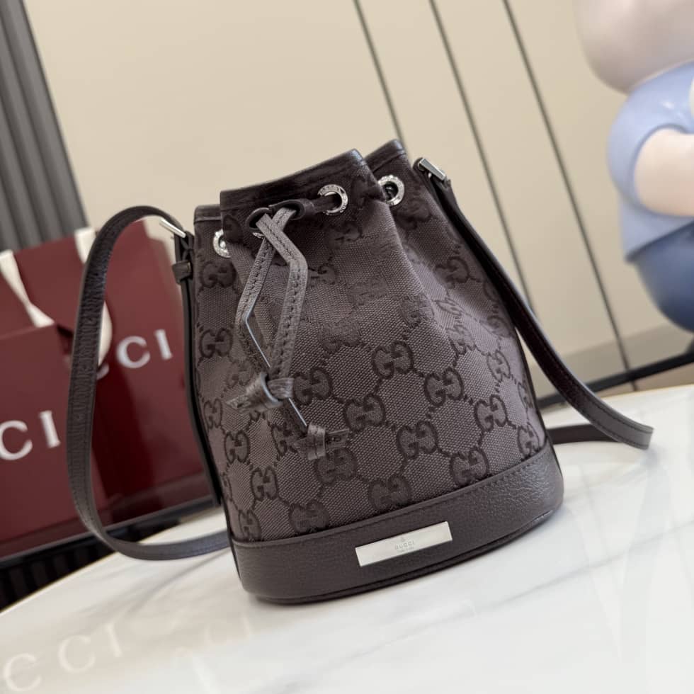 Gucci Mini Dark Brown Bucket Bag 875802_10_156511 Gucci Mini Dark Brown Bucket Bag 875802