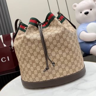 Gucci Venice Canvas Large Sand Brown Bucket Bag