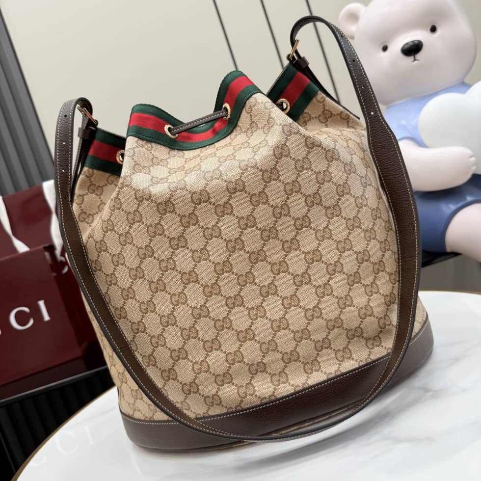 Gucci Venice Canvas Large Sand Brown Bucket Bag_1_156571 Gucci Venice Canvas Large Sand Brown Bucket Bag