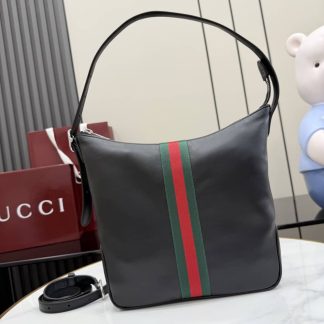 Gucci Lunetta Leather Medium Black Crossbody Bag