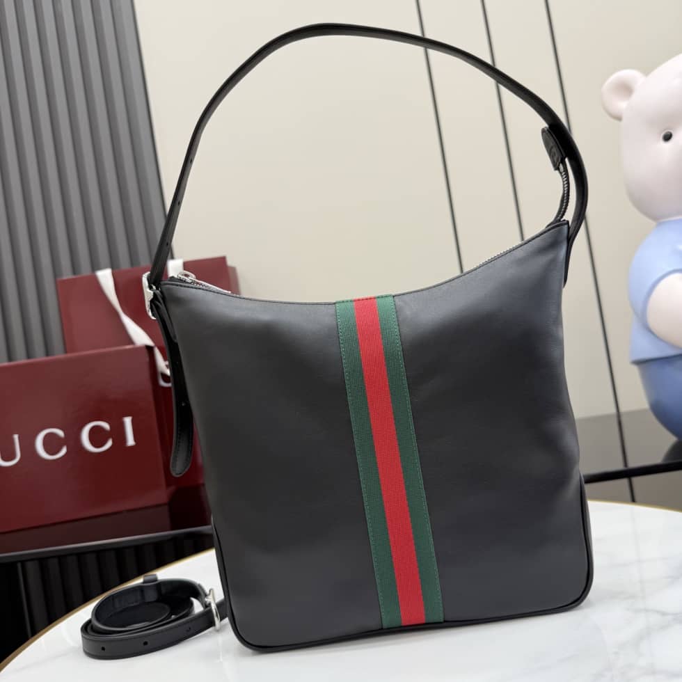 Gucci Lunetta Leather Medium Black Crossbody Bag_10_156591 Gucci Lunetta Leather Medium Black Crossbody Bag