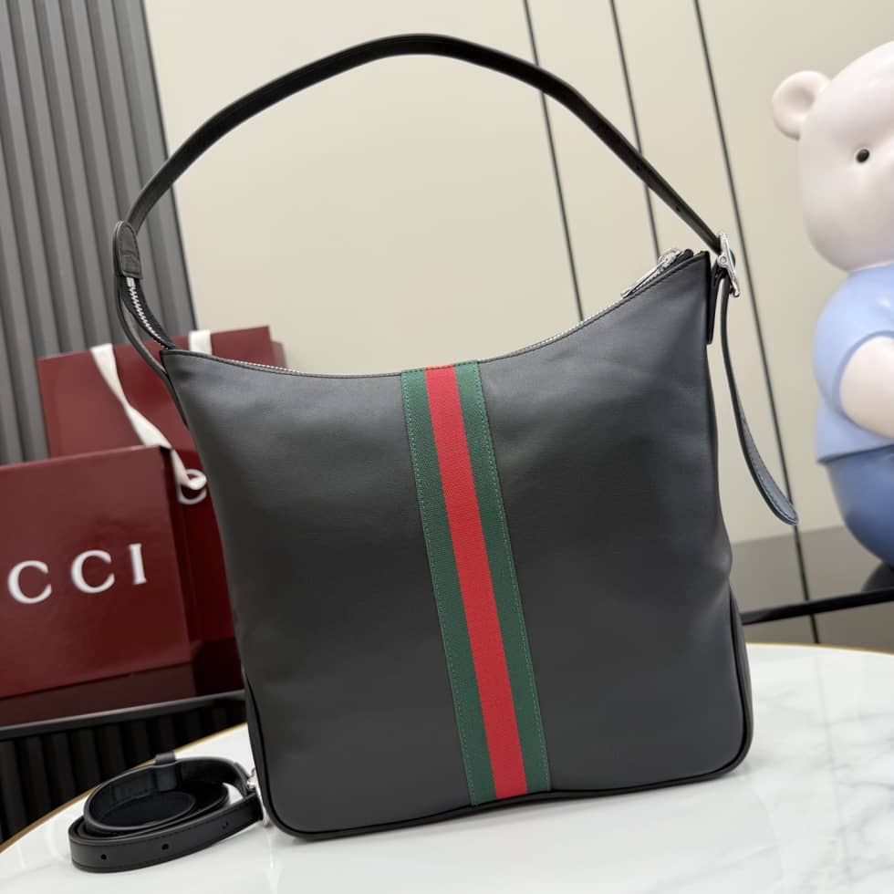 Gucci Lunetta Leather Medium Black Crossbody Bag_1_156591 Gucci Lunetta Leather Medium Black Crossbody Bag